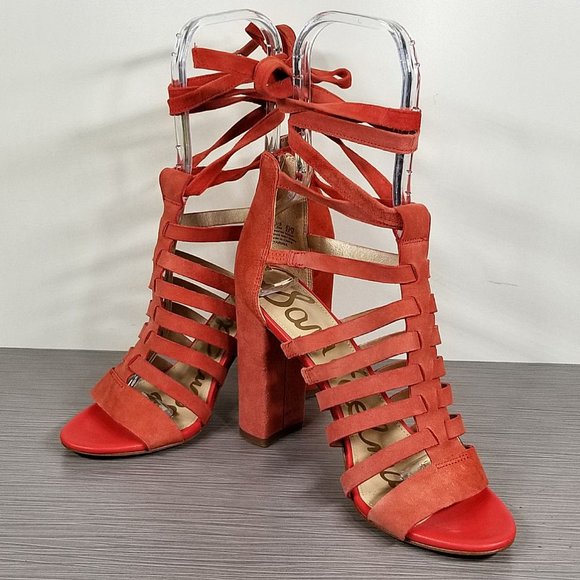 Sam Edelman Yarina Strappy Suede Sandal, Blood Orange Suede, Womens Size 7.5 M - Picture 4 of 11